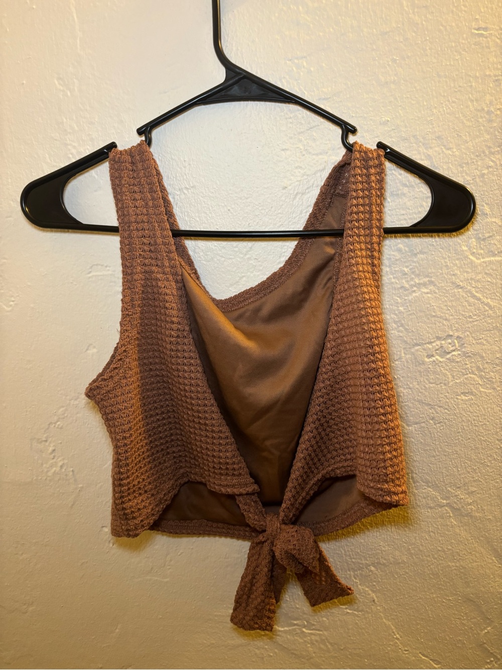 SHEIN Brown Waffle Knit Tie-Front Crop Top